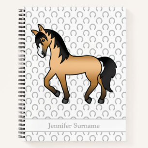 Buckskin Cartoon Trotting Horse & Custom Text Notebook