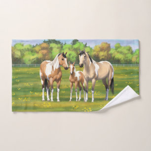 Buckskin Dun Pinto Paint Horses In Summer Pasture Bath Towel Set