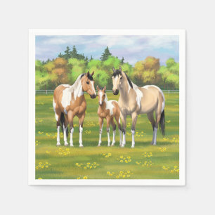 Buckskin Dun Pinto Paint Horses In Summer Pasture Napkin