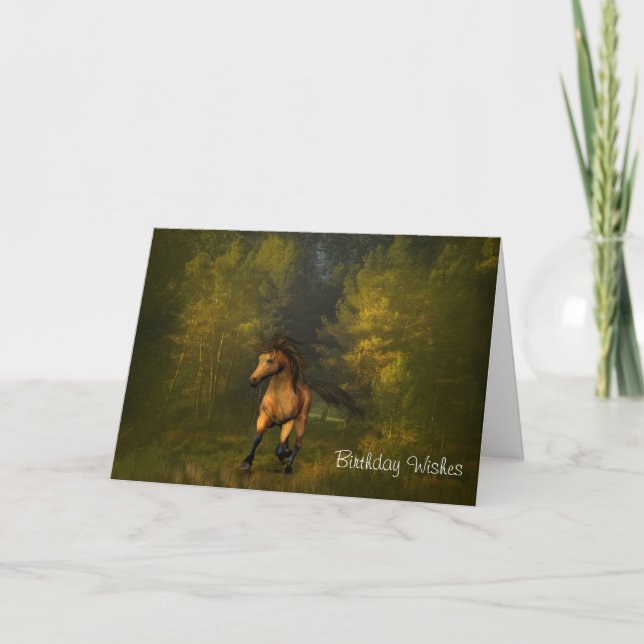Buckskin Horse in the Forest Birthday Card (Front)