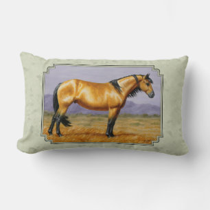 Buckskin Horse Mustang Stallion Sage Green Lumbar Cushion