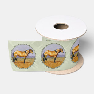 Buckskin Horse Mustang Stallion Sage Green Satin Ribbon
