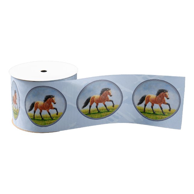Buckskin Horse Running Light Blue Grosgrain Ribbon (Spool)