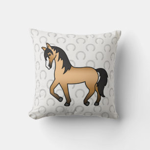 Buckskin Horse Trotting Cartoon Illustration Cushion