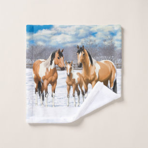 Buckskin Paint Horses In Snow Bath Towel Set