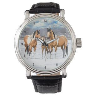 Buckskin Paint Horses In Snow Watch