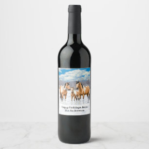 Buckskin Paint Horses In Snow Wine Label