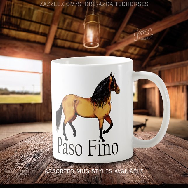 Buckskin Paso Fino Horse Illustration Coffee Mug (Buckskin Paso Fino horse illustration with bold text mug 🐎☕)