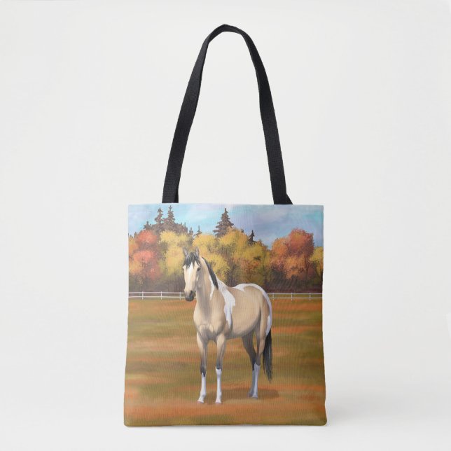 Buckskin Pinto Dun Paint Horse Staillion Tote Bag (Front)