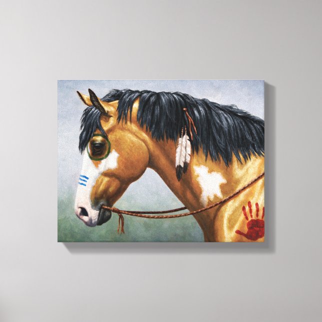 Buckskin Pinto Native American War Horse Canvas Print (Front)