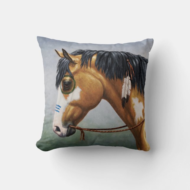 Buckskin Pinto Native American War Horse Cushion (Front)