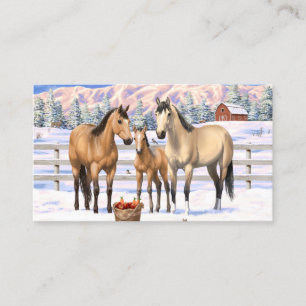 Buckskin Quarter Horses In Snow Business Card