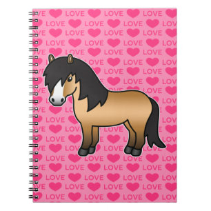 Buckskin Shetland Pony Cartoon Drawing On Pink Spiral Notebook