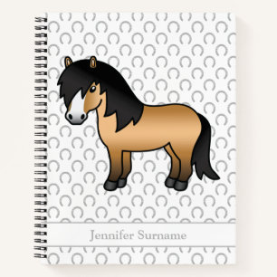Buckskin Shetland Pony Cartoon Pony & Custom Text Notebook