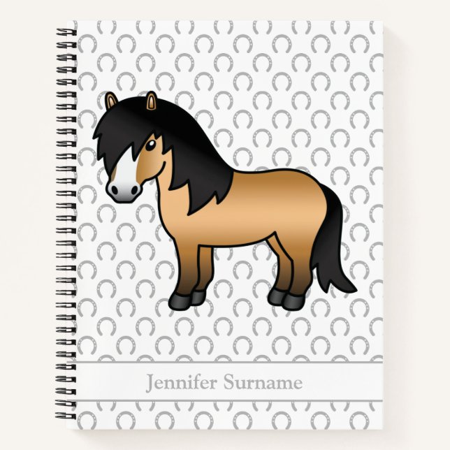 Buckskin Shetland Pony Cartoon Pony & Custom Text Notebook (Front)