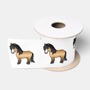 Buckskin Shetland Pony Cute Cartoon Illustration Satin Ribbon