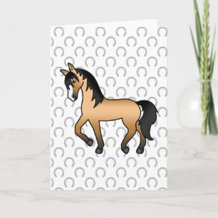 Buckskin Trotting Horse Cute Cartoon Illustration Card