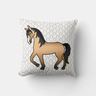 Buckskin Trotting Horse Cute Cartoon Illustration Cushion