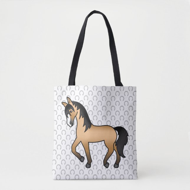 Buckskin Trotting Horse Cute Cartoon Illustration Tote Bag (Front)
