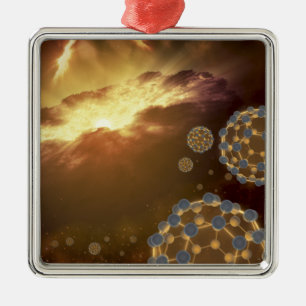 Buckyballs floating in interstellar space metal tree decoration