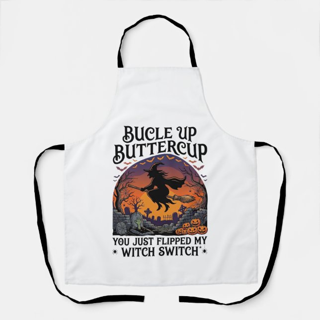 Bucle Up Buttercup Witch Switch Halloween Broom Pu Apron (Front)