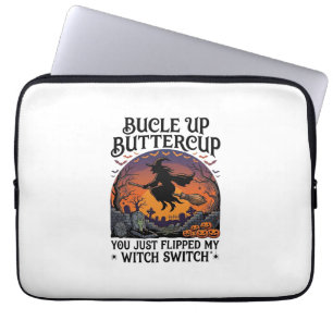 Bucle Up Buttercup Witch Switch Halloween Broom Pu Laptop Sleeve