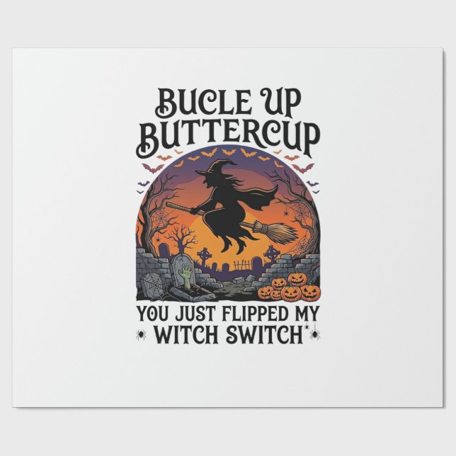 Bucle Up Buttercup Witch Switch Halloween Broom Pu Wrapping Paper (Flat)