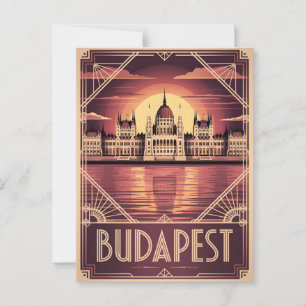 Budapest art deco vintage postcard