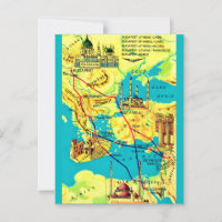 Budapest Athens Cairo Vintage Map  Postcard