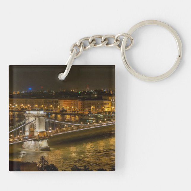 Budapest Chain Bridge at Night Key Ring (Back)