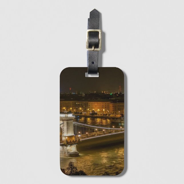 Budapest Chain Bridge at Night Luggage Tag (Front Vertical)