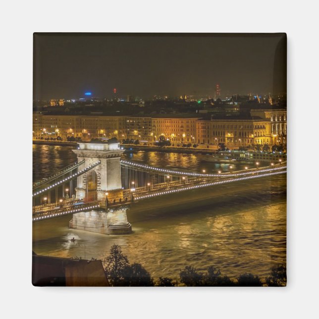 Budapest Chain Bridge at Night Magnet (Front)