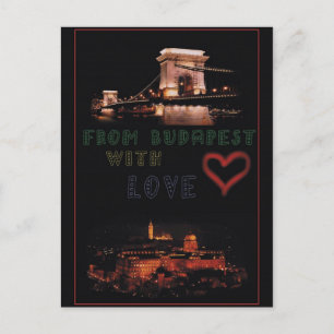 Budapest collage on black background postcard