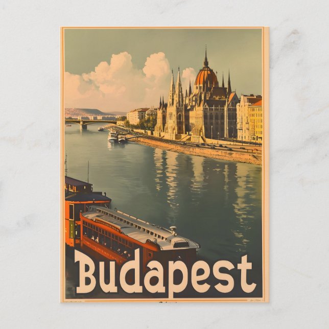 Budapest: Danube River & Parliament Vintage Postcard (Front)