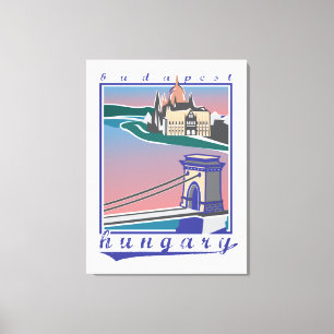 Budapest, Hungary, Chain Bridge, Vintage poster Canvas Print