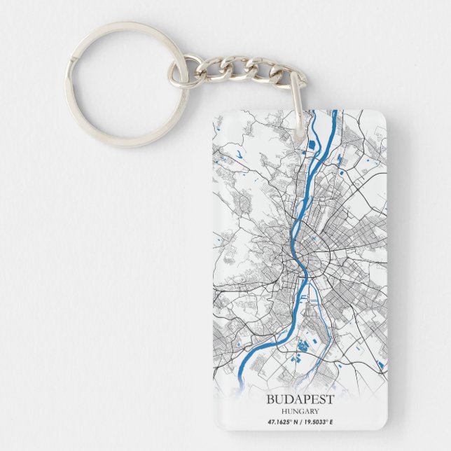 Budapest Hungary City Map Travel Simple Minimal Key Ring (Front)