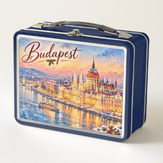 Budapest Hungary Danube Parliament Christmas Metal Lunch Box