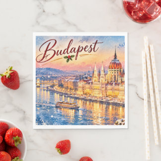 Budapest Hungary Danube Parliament Christmas Napkin