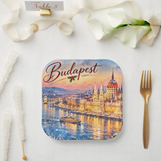 Budapest Hungary Danube Parliament Christmas Paper Plate