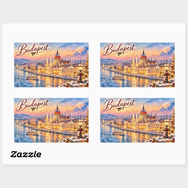Budapest Hungary Danube Parliament Christmas Rectangular Sticker (Sheet)