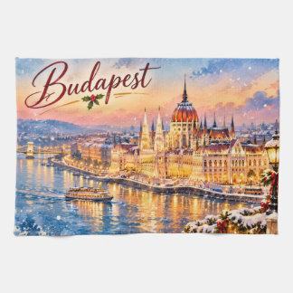 Budapest Hungary Danube Parliament Christmas Tea Towel