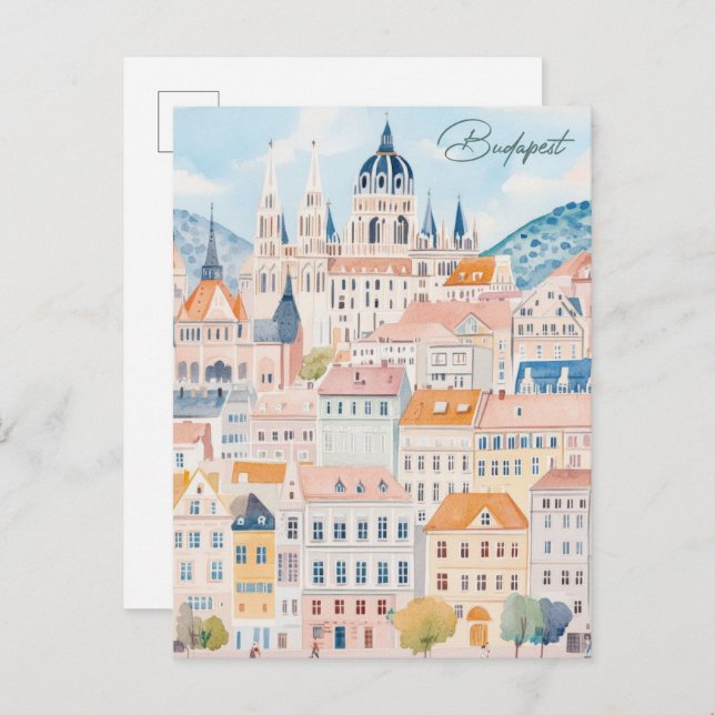 Budapest Hungary Gouache Paint Illustration Travel Postcard (Front/Back)