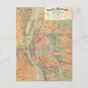 Budapest Hungary Map from 1884 Postcard