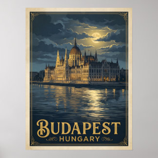 Budapest Hungary Moonlit Gothic Travel Poster