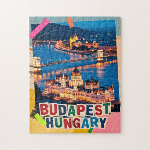 Budapest Hungary Night Cityscape Pop Art Collage Jigsaw Puzzle