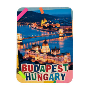 Budapest Hungary Night Cityscape Pop Art Collage Magnet