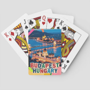 Budapest Hungary Night Cityscape Pop Art Collage Playing Cards