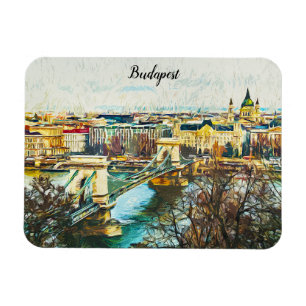 Budapest Hungary Oil Paint Panorama View Magnet