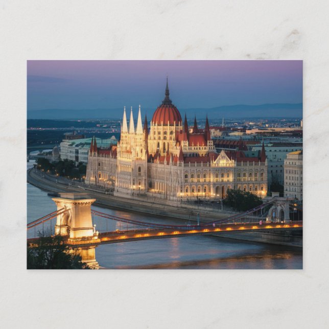 Budapest Hungary  Parliament Building Night Postcard (Front)