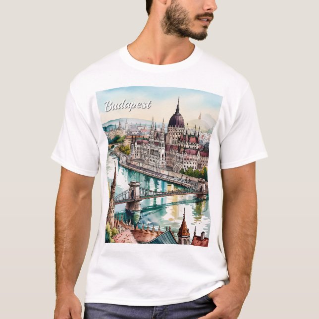 Budapest Hungary Parliament Danube River Skyline T-Shirt (Front)